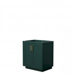 Miranda 30" Single Vanity in Green, No Top, No Sink, Brushed Gold Trim