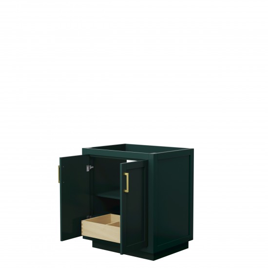 Miranda 30" Single Vanity in Green, No Top, No Sink, Brushed Gold Trim