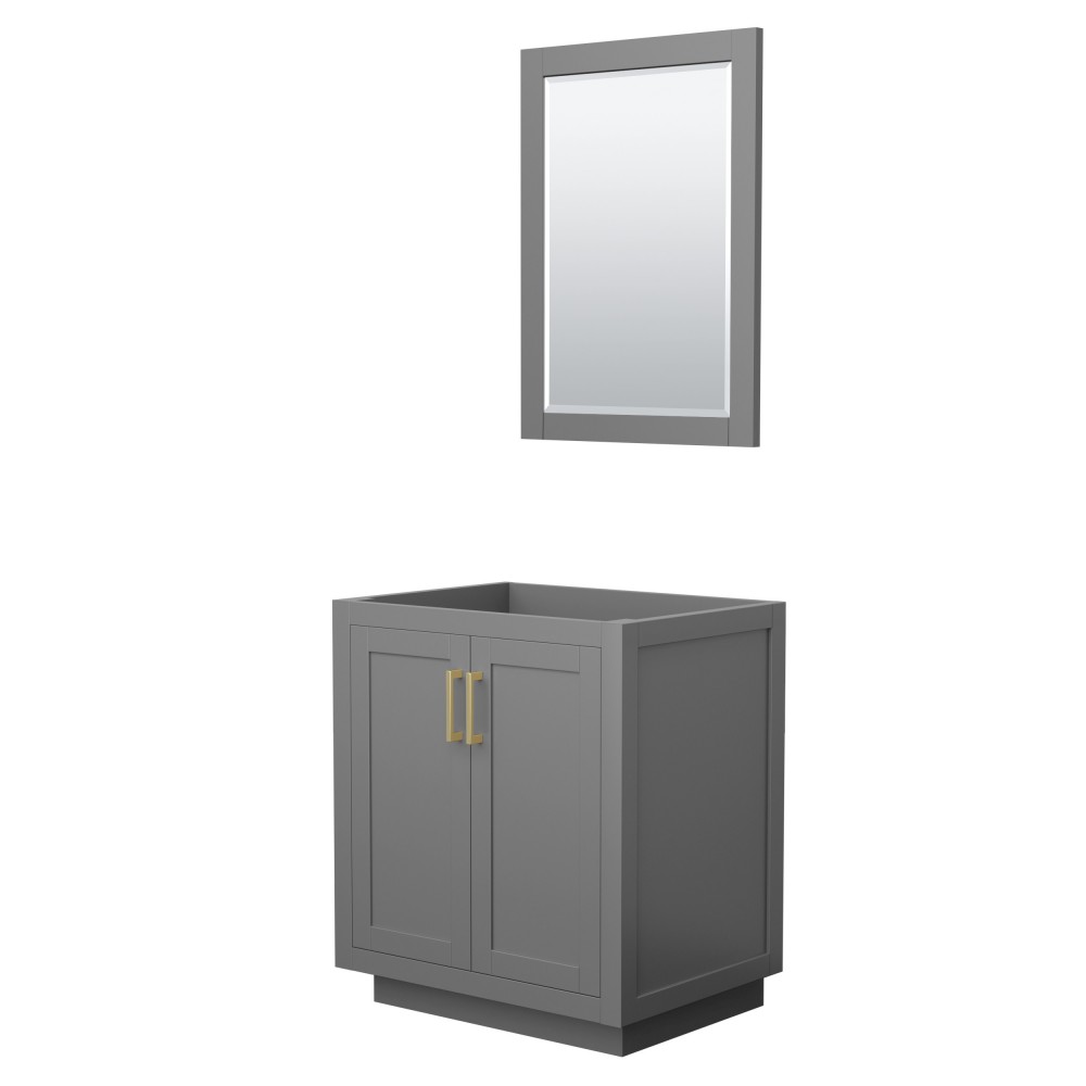 Miranda 30" Single Vanity in Dark Gray, No Top, Bruished Gold Trim, 24" Mirror