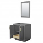 Miranda 30" Single Vanity in Dark Gray, No Top, Bruished Gold Trim, 24" Mirror