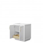 Miranda 30" Single Vanity in White, No Top, No Sink, Brushed Gold Trim