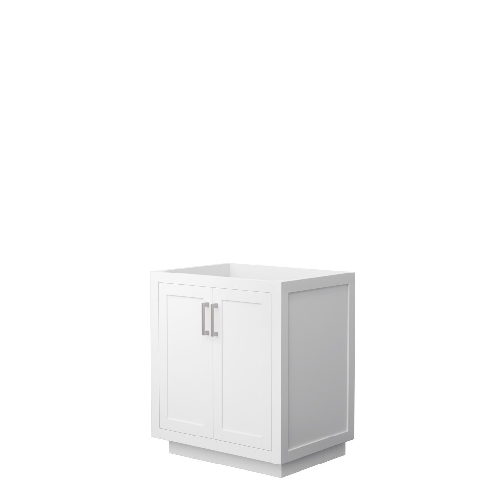 Miranda 30" Single Vanity in White, No Top, No Sink, Brushed Nickel Trim