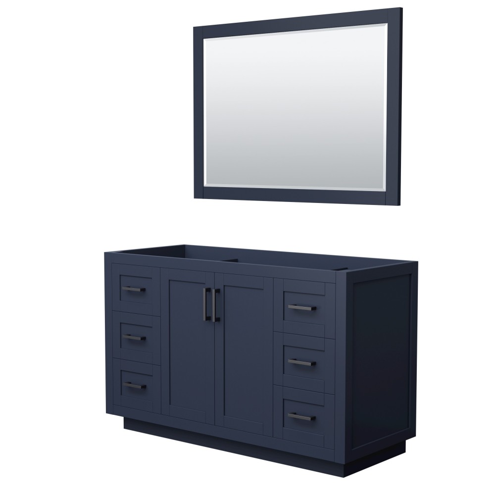 Miranda 54" Single Vanity in Dark Blue, No Top, Matte Black Trim, 46" Mirror