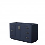 Miranda 54" Single Vanity in Dark Blue, No Top, No Sink, Brushed Gold Trim