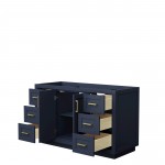 Miranda 54" Single Vanity in Dark Blue, No Top, No Sink, Brushed Gold Trim