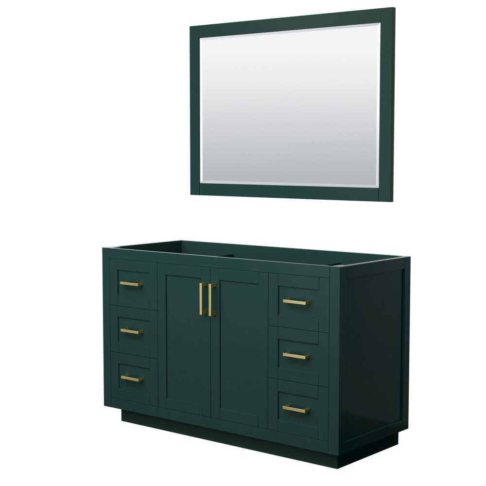 Miranda 54" Single Vanity in Green, No Top, Bruished Gold Trim, 46" Mirror