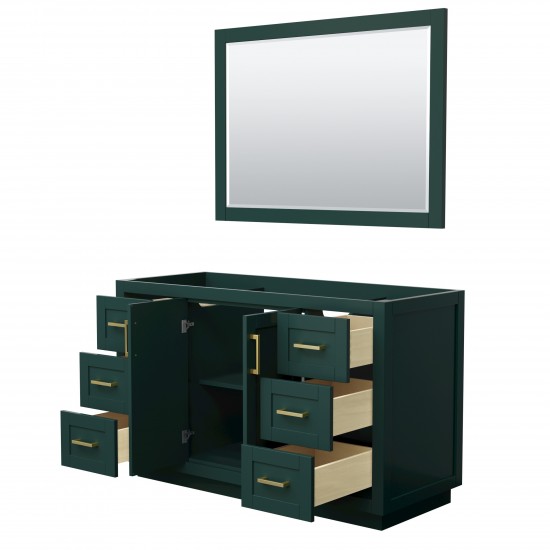 Miranda 54" Single Vanity in Green, No Top, Bruished Gold Trim, 46" Mirror