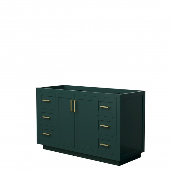 Miranda 54" Single Vanity in Green, No Top, No Sink, Brushed Gold Trim