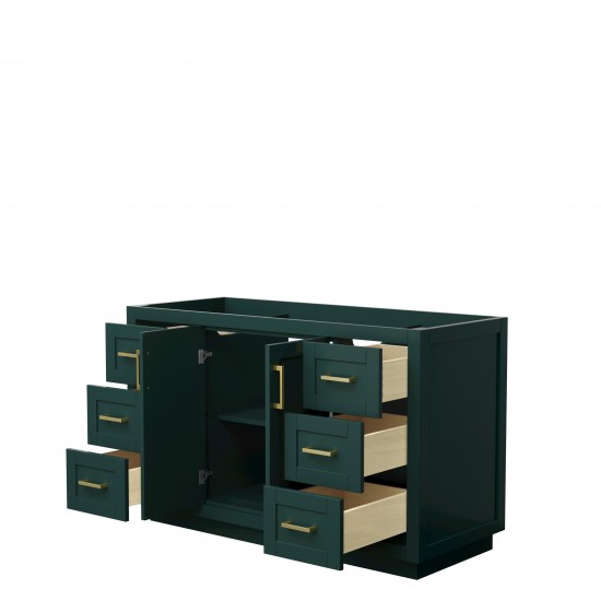 Miranda 54" Single Vanity in Green, No Top, No Sink, Brushed Gold Trim