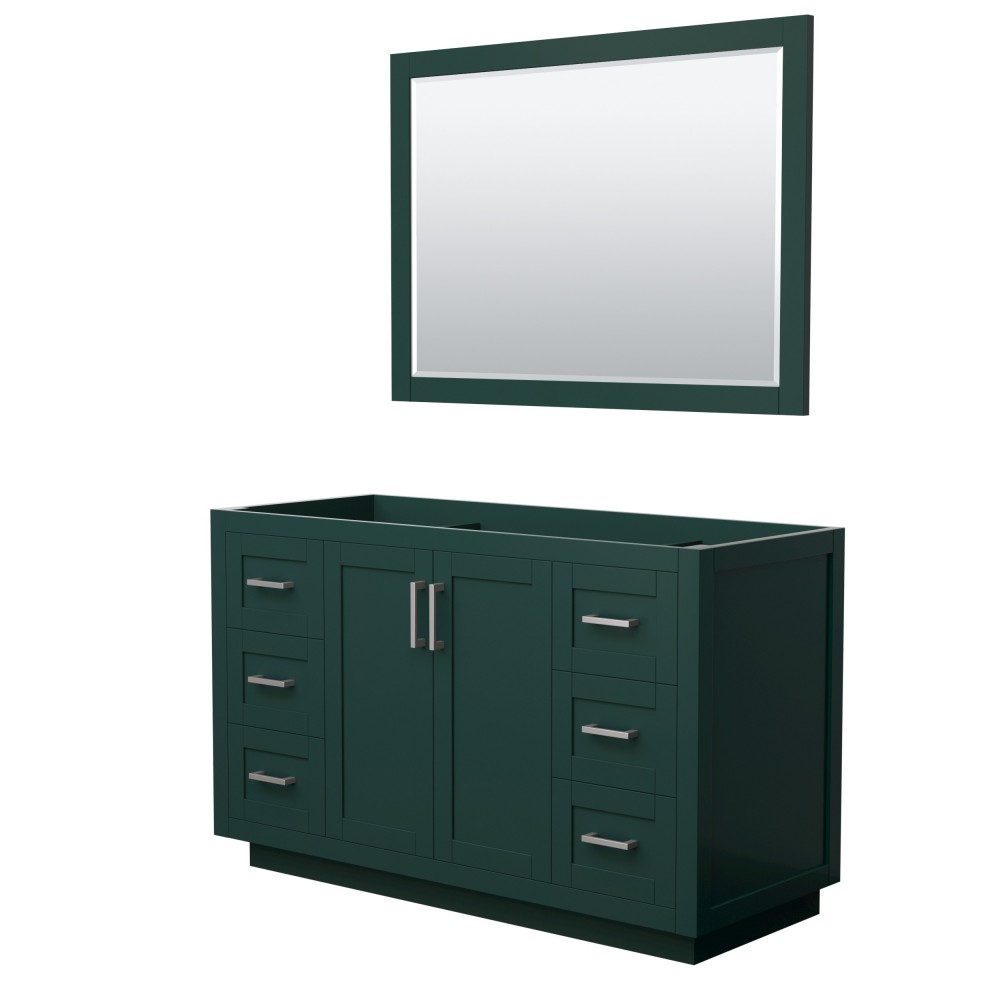 Miranda 54" Single Vanity in Green, No Top, Bruished Nickel Trim, 46" Mirror