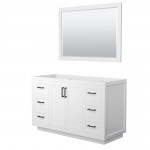 Miranda 54" Single Vanity in White, No Top, Matte Black Trim, 46" Mirror