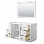 Miranda 54" Single Vanity in White, No Top, Matte Black Trim, 46" Mirror