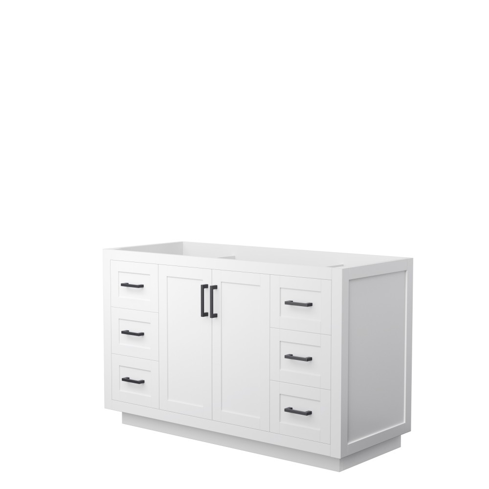 Miranda 54" Single Vanity in White, No Top, No Sink, Matte Black Trim