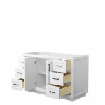 Miranda 54" Single Vanity in White, No Top, No Sink, Matte Black Trim