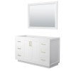 Miranda 54" Single Vanity in White, No Top, Bruished Gold Trim, 46" Mirror