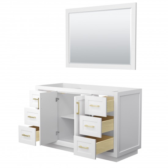 Miranda 54" Single Vanity in White, No Top, Bruished Gold Trim, 46" Mirror