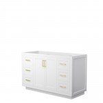 Miranda 54" Single Vanity in White, No Top, No Sink, Brushed Gold Trim