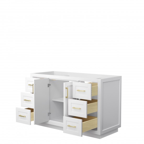 Miranda 54" Single Vanity in White, No Top, No Sink, Brushed Gold Trim