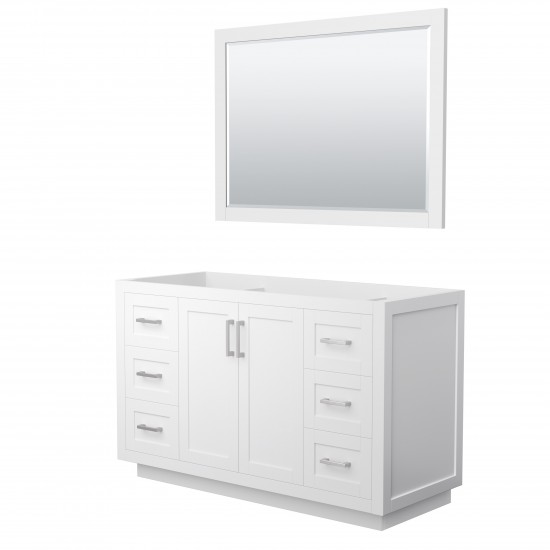 Miranda 54" Single Vanity in White, No Top, Bruished Nickel Trim, 46" Mirror