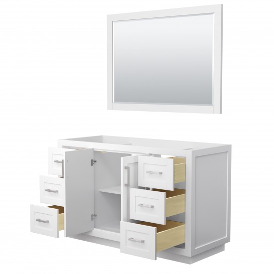 Miranda 54" Single Vanity in White, No Top, Bruished Nickel Trim, 46" Mirror