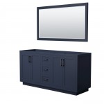 Miranda 66" Double Vanity in Dark Blue, No Top, Matte Black Trim, 58" Mirror