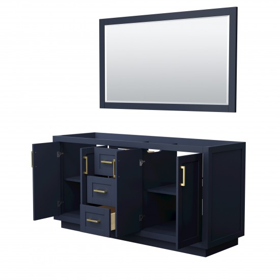 Miranda 66" Double Vanity in Dark Blue, No Top, Bruished Gold Trim, 58" Mirror