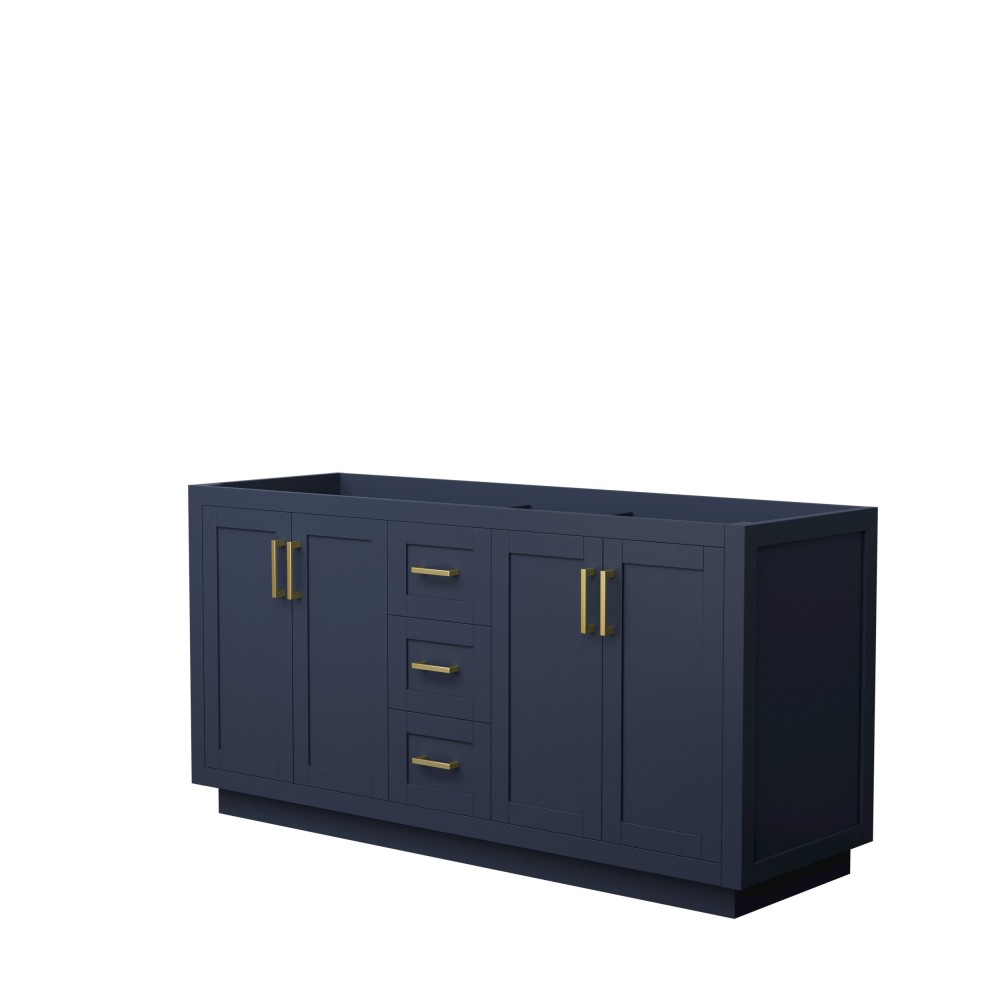 Miranda 66" Double Vanity in Dark Blue, No Top, No Sink, Brushed Gold Trim