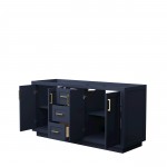 Miranda 66" Double Vanity in Dark Blue, No Top, No Sink, Brushed Gold Trim