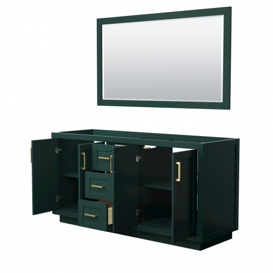 Miranda 66" Double Vanity in Green, No Top, Bruished Gold Trim, 58" Mirror