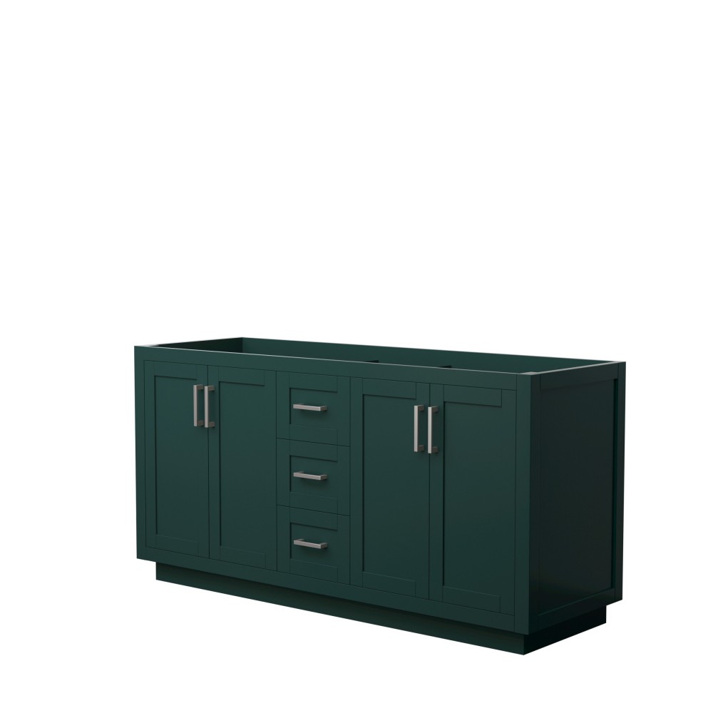 Miranda 66" Double Vanity in Green, No Top, No Sink, Brushed Nickel Trim Miranda 66" Double Vanity in Green, No Top, No Sink, Brushed Nickel Trim