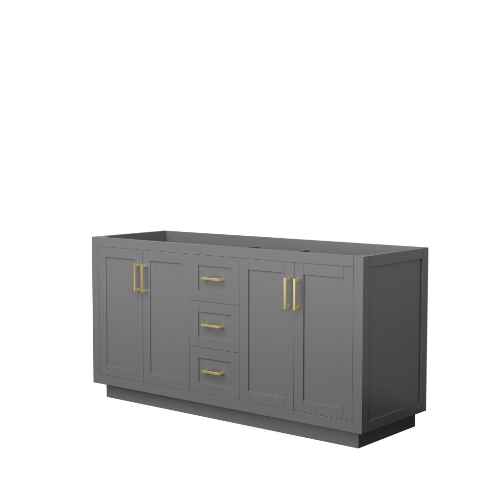 Miranda 66" Double Vanity in Dark Gray, No Top, No Sink, Brushed Gold Trim