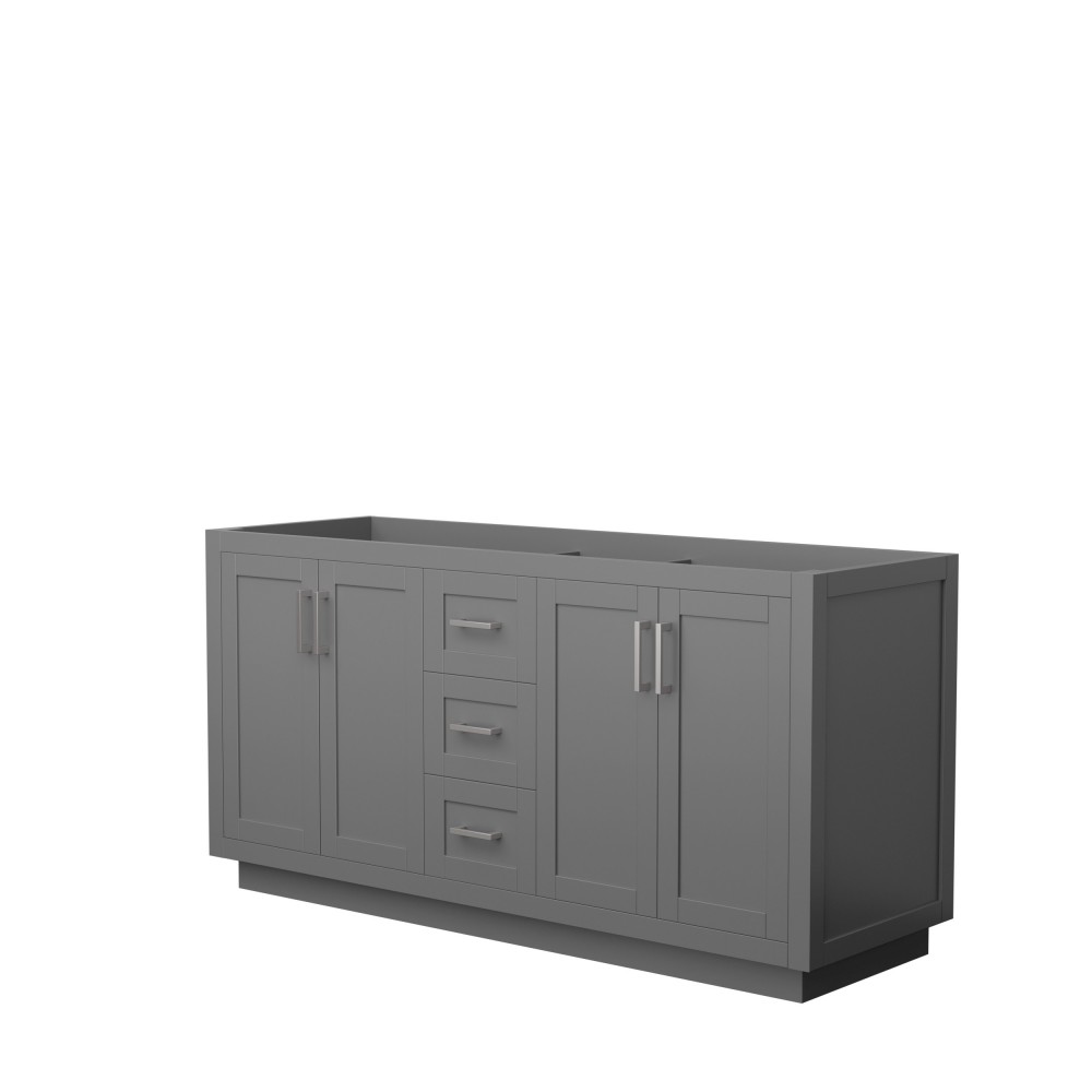 Miranda 66" Double Vanity in Dark Gray, No Top, No Sink, Brushed Nickel Trim