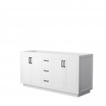 Miranda 66" Double Vanity in White, No Top, No Sink, Matte Black Trim