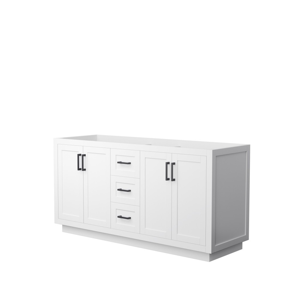 Miranda 66" Double Vanity in White, No Top, No Sink, Matte Black Trim