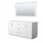 Miranda 66" Double Vanity in White, No Top, Bruished Gold Trim, 58" Mirror