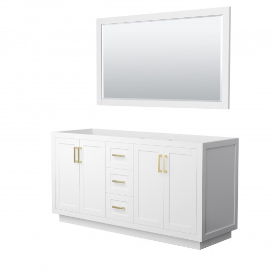 Miranda 66" Double Vanity in White, No Top, Bruished Gold Trim, 58" Mirror