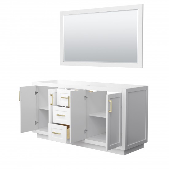 Miranda 66" Double Vanity in White, No Top, Bruished Gold Trim, 58" Mirror