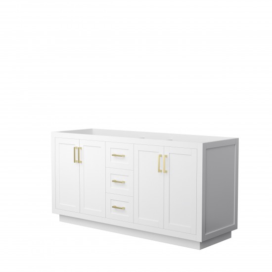 Miranda 66" Double Vanity in White, No Top, No Sink, Brushed Gold Trim