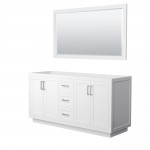 Miranda 66" Double Vanity in White, No Top, Bruished Nickel Trim, 58" Mirror