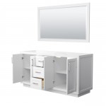 Miranda 66" Double Vanity in White, No Top, Bruished Nickel Trim, 58" Mirror