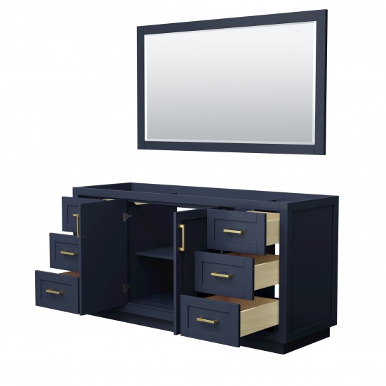 Miranda 66" Single Vanity in Dark Blue, No Top, Bruished Gold Trim, 58" Mirror