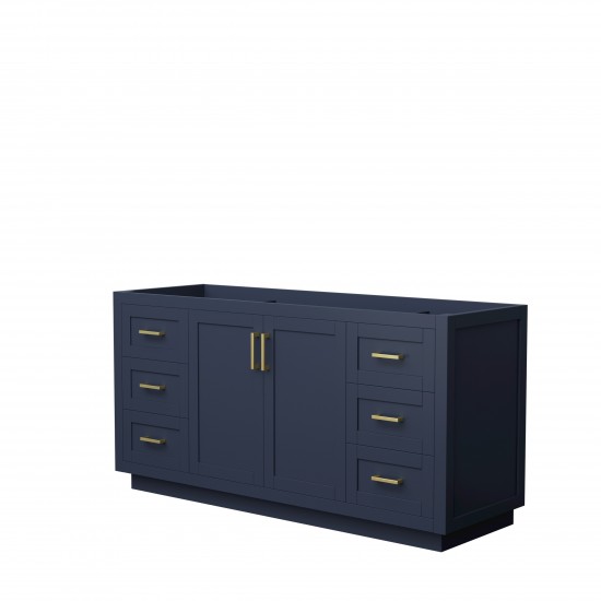 Miranda 66" Single Vanity in Dark Blue, No Top, No Sink, Brushed Gold Trim