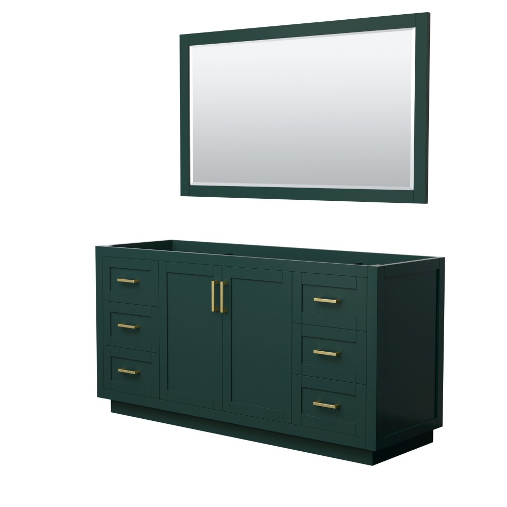 Miranda 66" Single Vanity in Green, No Top, Bruished Gold Trim, 58" Mirror