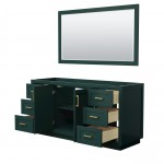 Miranda 66" Single Vanity in Green, No Top, Bruished Gold Trim, 58" Mirror