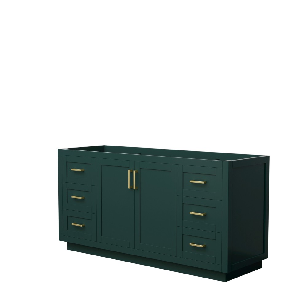 Miranda 66" Single Vanity in Green, No Top, No Sink, Brushed Gold Trim