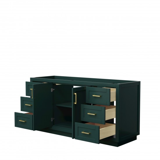 Miranda 66" Single Vanity in Green, No Top, No Sink, Brushed Gold Trim