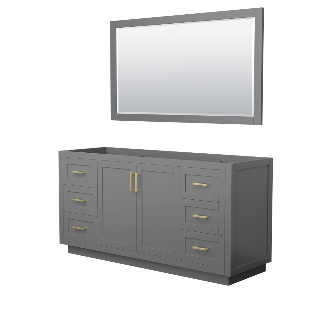 Miranda 66" Single Vanity in Dark Gray, No Top, Bruished Gold Trim, 58" Mirror