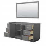 Miranda 66" Single Vanity in Dark Gray, No Top, Bruished Gold Trim, 58" Mirror