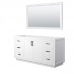 Miranda 66" Single Vanity in White, No Top, Matte Black Trim, 58" Mirror