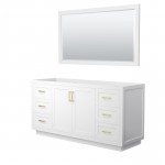 Miranda 66" Single Vanity in White, No Top, Bruished Gold Trim, 58" Mirror